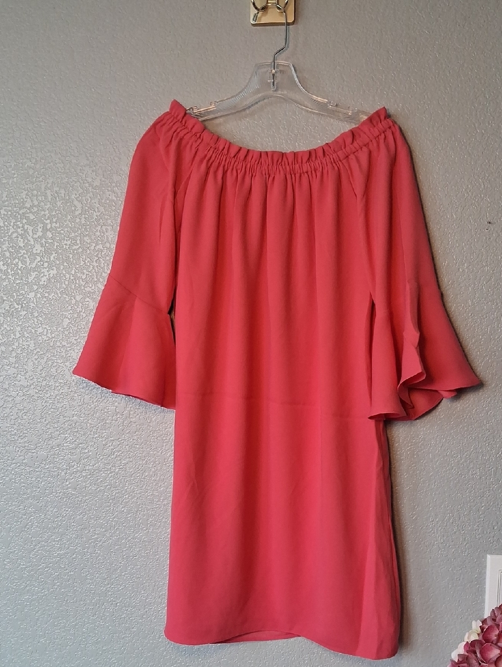 Trina Turk Coral Off-Shoulder Bell Sleeve Top